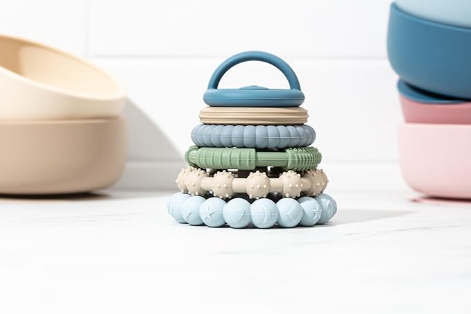 Sperric Silicone Stacking Toy – Premium Stacking Teethers - Interactive and Fun Baby Stacking Toys - Teeth Soothing for 6-12 Month, Blue