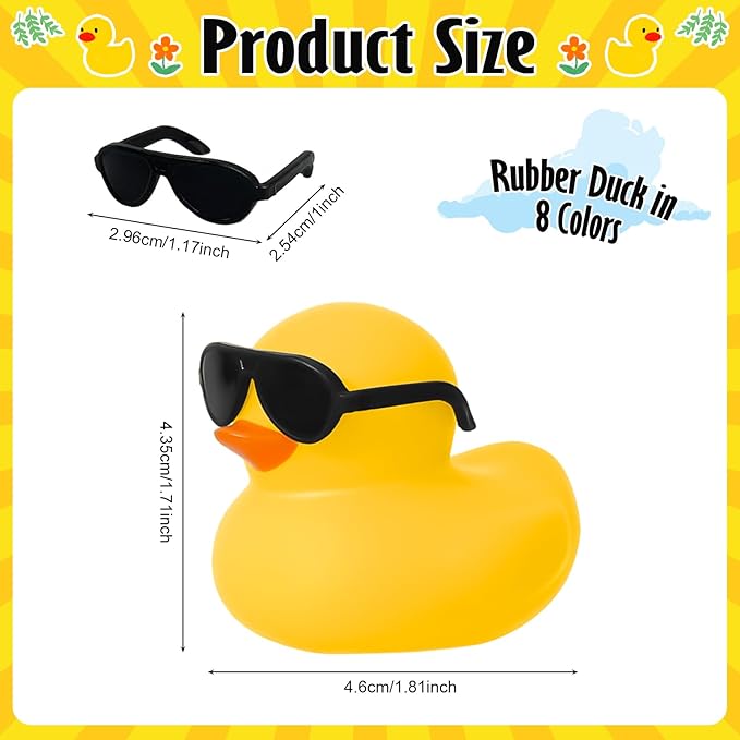24 Set Mini Rubber Ducks with Sunglasses, Tiny Bath Rubber Ducks Bulk for Car Dashboard Decorations Cruise Birthday Party Favors (Multicolor)