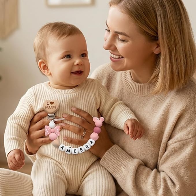 Personalized Pacifier Clip, Custom Silicone Pacifier Holder, Custom Binky Clip, Baby Newborn Gift