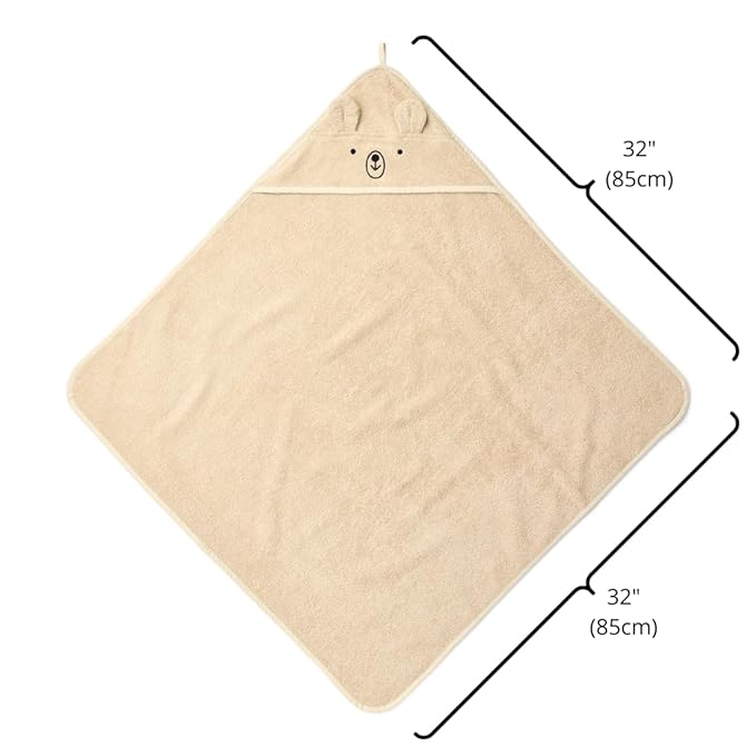 Hooded Baby Towel - 100% Organic Cotton Baby Bath Towels – Baby Towels, Baby Bath Towels for Baby Boy, Baby Girl, 32" x 32" Super-Soft and Absorbent Baby Towels for Newborn (Bear - Fog)