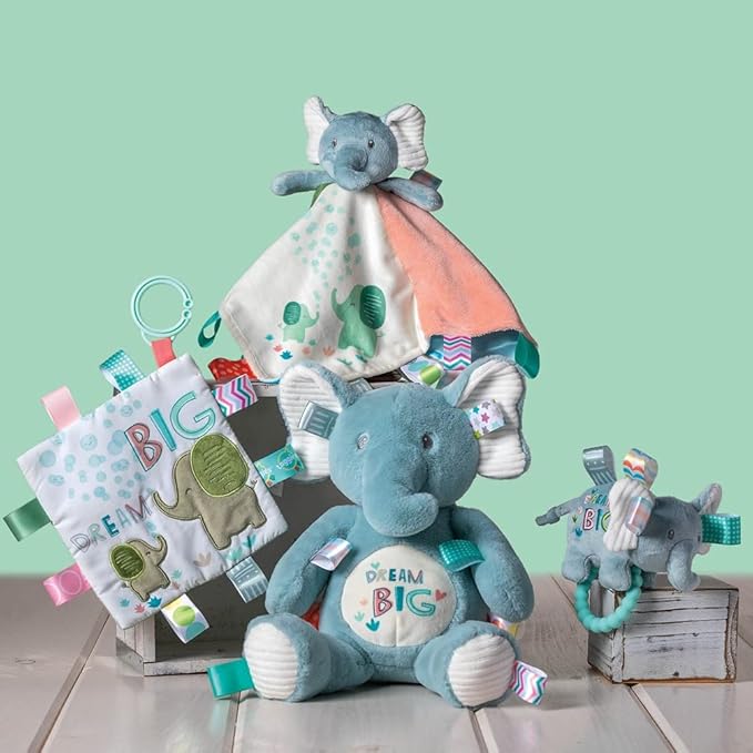 Taggies Soft Baby Rattle with Teether Ring and Sensory Tags, 6-Inches, Dream Big Elephant