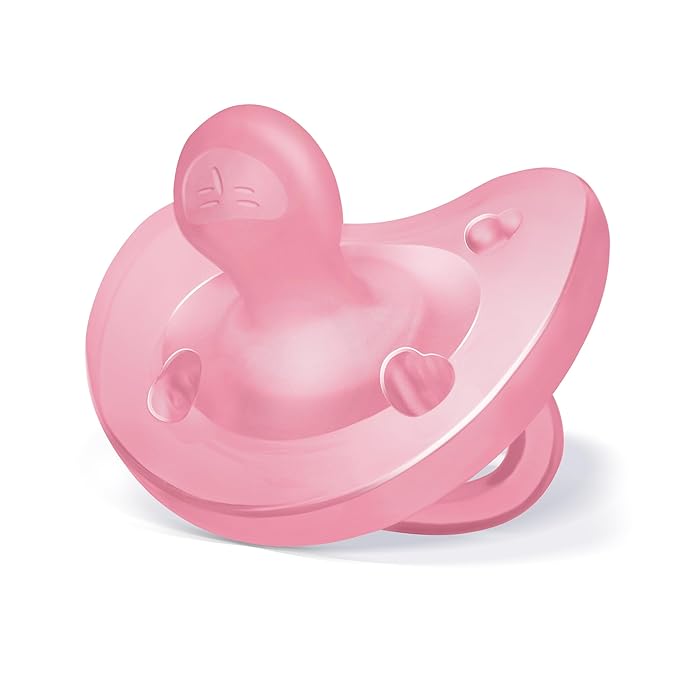 Chicco PhysioForma Orthodontic Pacifier for Babies 6-16 Months, 100% Soft Silicone, BPA Free & Breathing Support, 2-Pack with Sterilizing Case, Pink