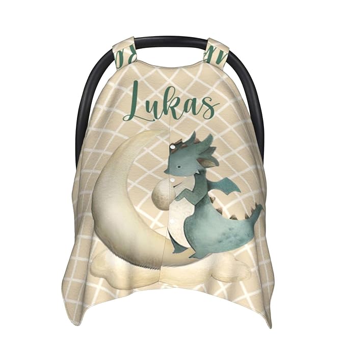 Custom Baby Car Seat Cover with Name – Personalized Dragon Nursing Cover, Infant Carseat Canopy, Shopping Cart Cover – Soft, Breathable & Warm – Ideal Shower Gift for Baby Boys & Girls