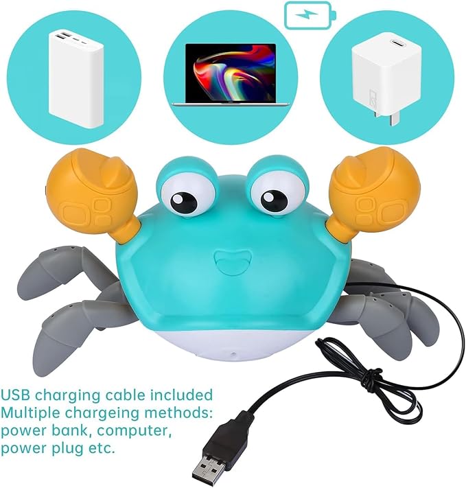 PintreeLand Crawling Crab Baby Toys Upgrade Version - 3 Speed & Music Control, Infant Tummy Time Interactive Walking Toddler Toy for 3 4 5 6 7 8 9 10 11 12 Year Old Boys or Girls (Blue)