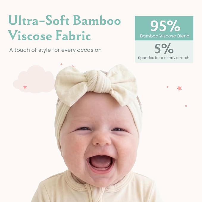 Caden Lane Baby Headwrap with Knotted Bow, Soft & Stretchy Bamboo Viscose, Comfortable Infant Hairband for Newborn & Toddler Girls, Ideal Gift for Baby Shower & Milestone Celebration, Oat Beige