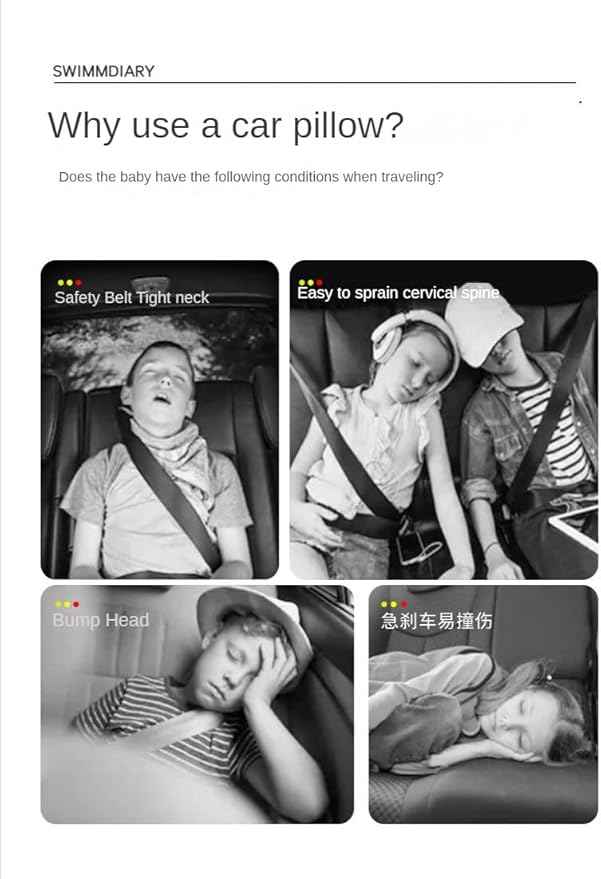 Car Back Seat Belt Pillow for Kids, Extra Soft Support Travel Pillow for Head Neck and Shoulder in Car, Universal Carseat Strap Cushion Pads for Childs Baby People (NO3)