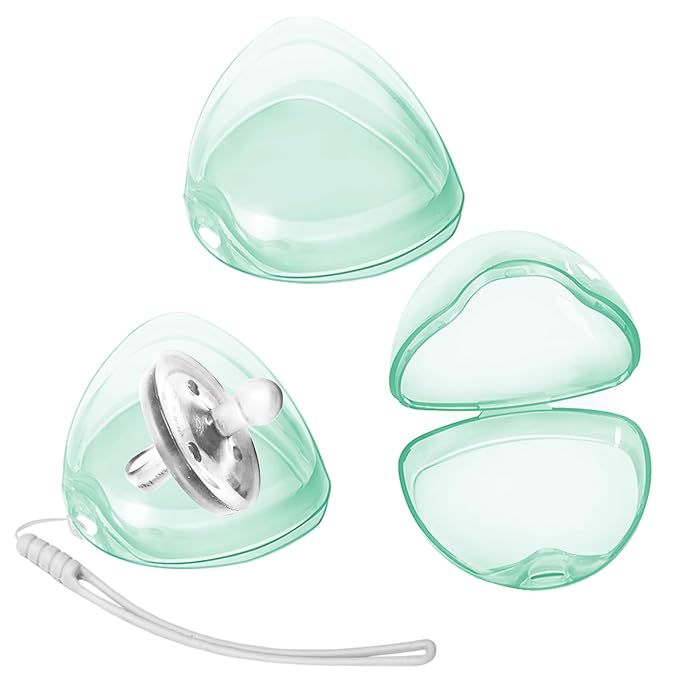 Nisxabebe Pacifier Case,3 Pack BPA Free Pacifiers Holder Case with Lanyard for Diaper Bag,Binky Container Box for Baby Binky Nipple Travel,Essential Pacifier Accessories,Easy to Clean,Green