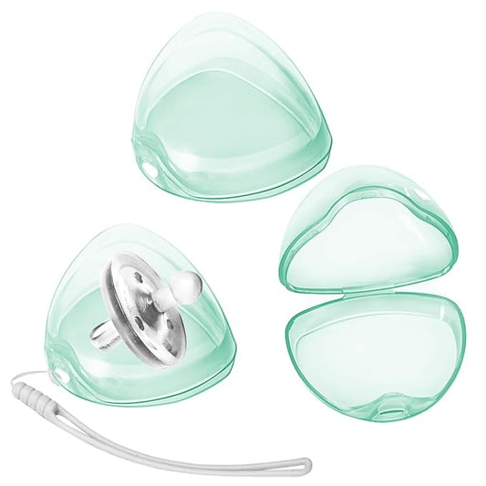 Nisxabebe Pacifier Case,3 Pack BPA Free Pacifiers Holder Case with Lanyard for Diaper Bag,Binky Container Box for Baby Binky Nipple Travel,Essential Pacifier Accessories,Easy to Clean,Green