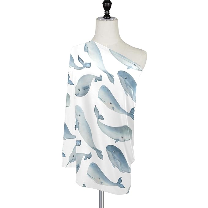 Watercolor Narwhal Whale Cachalot Beluga Animal Pattern Stretchy Baby Car Seat Cover Infant Canopy Nursing Covers Breastfeeding Cover Breathable Windproof Winter Scarf for Boys Girls