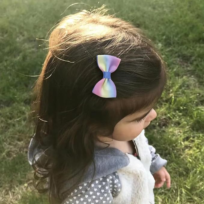 JIAHANG Baby Girls 4 Inch Grosgrain Ribbon Hair Bow Headband and Alligator Clips Set, Colorful Hair Bow Accessories for Children Toddler School Girls 4Pcs Gift Set (Gradient1)
