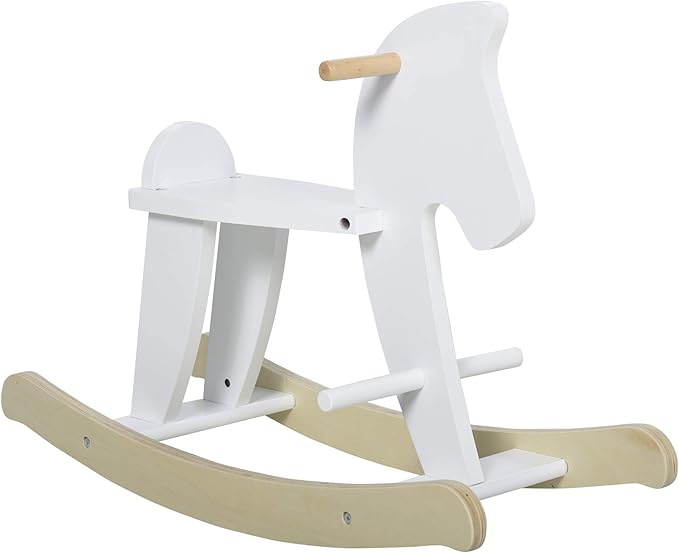Qaba Wooden Rocking Horse Toddler Baby Ride-on Toys for Kids 1-3 Years with Classic Design & Solid Workmanship, White