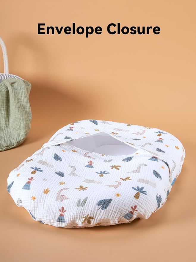 TILLYOU Muslin Baby Lounger Cover, 100% Cotton Newborn Lounger Cover, 2 Pack Baby Nest Slipcover for Boys Girls, Cover Only, Dinosaur