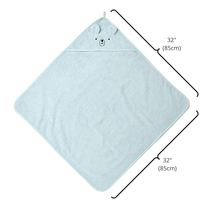 Hooded Baby Towels - 100% Organic Cotton Baby Bath Towels for Baby Boy, 32" x 32" Super-Soft and Absorbent Baby Towels for Newborn (Bear - Baby Blue)