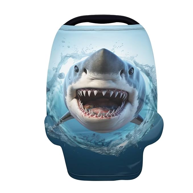 Upetstory Shark Stretchy Car Seat Covers for Infant Car Seat Cover Multi-use Carseat Canopy Cover,Nursing Cover,Grocery Cart Cover,High Chair Cover