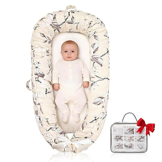 Baby Support Cushion | Organic Cotton Infant Support Cushion | Reversible, Adjustable & Portable Floor Support | Soft, Breathable, Washable Cover