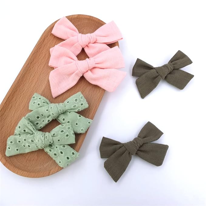 12 PCS Linen Bow Hair Clips for Baby Girls Toddler Kids Hair Bows Alligator Clips In Fringe Bangs Accessories (Assorted A)