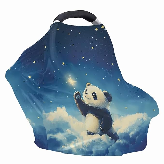 Binienty Galaxy Panda Baby Car Seat Covers,Multiuse Nursing Cover and Stroller Cover for Sun,Stretchy Soft Car Seat Canopy Carrier Cover,Newborn Essentials, Nursing Top
