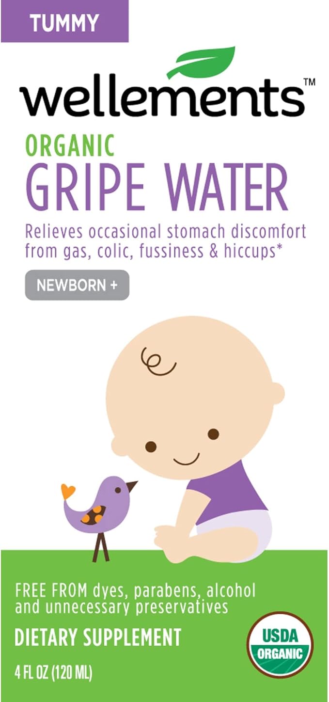 Wellements Organic Gripe Water for Tummy, 4 Fl Oz, 3 Count, Pediatrician Recommended to Ease Infant Stomach Discomfort and Gas