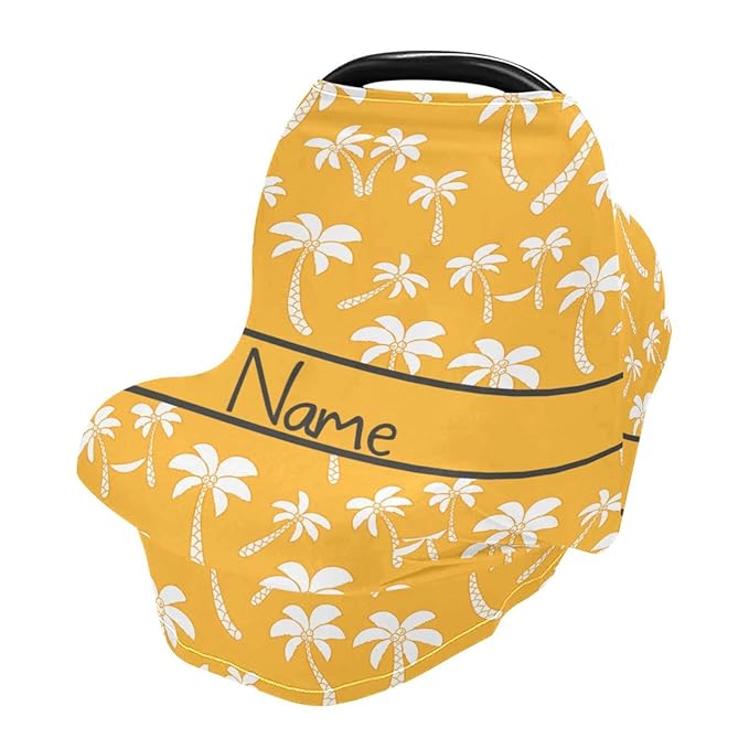 Personalized Baby Name Car Seat Cover for Boys Girls Newborn, Custom Baby Carseat Canopy, Multiuse Nursing Covers, Infant Summer Stroller Cover, Breastfeeding Scarf, Coconut Tree
