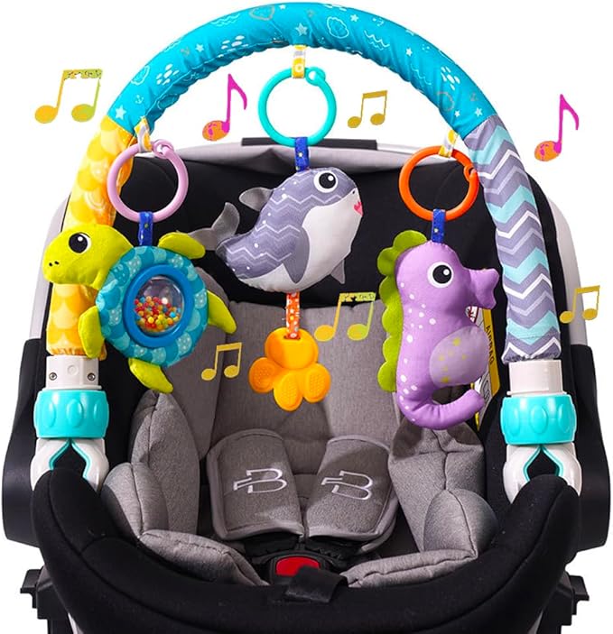 BATOHO Baby Stroller Arch Toy, Clip On Arch Mobile for Bassinet with Universal Clamps, Activity Toy Bar for Bouncer Musical Crib Mobile Toys for Infants Car Seat Toys Rattle Turtle Music Whale