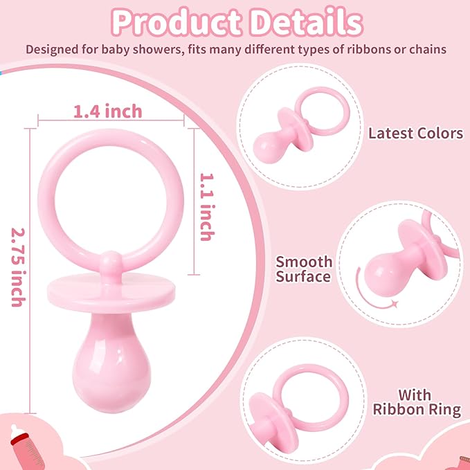 50 Pacifiers for Baby Shower Game Girl, 2.75’’ Plastic Pacifiers Baby Shower Game, Bulk Baby Shower Pacifiers for Gender Reveal Baby Shower Decoration DIY, Table Scatter, Baby Shower Favors (Pink)