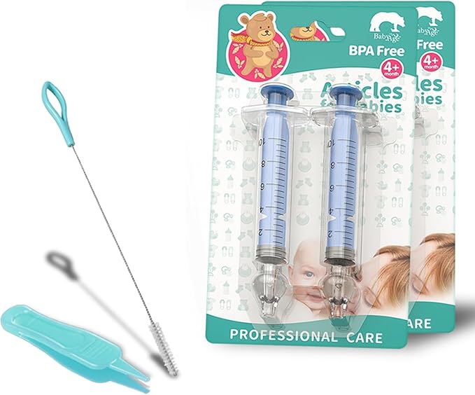 Nasal Syringe for Baby - 4PCS with Cleaning Tools - Safe Silicon Baby Nasal Aspirator Qucik Syringe Nose Cleaner Rinsing Tool for Baby/Infant/Kid (Blue, 4PCS)