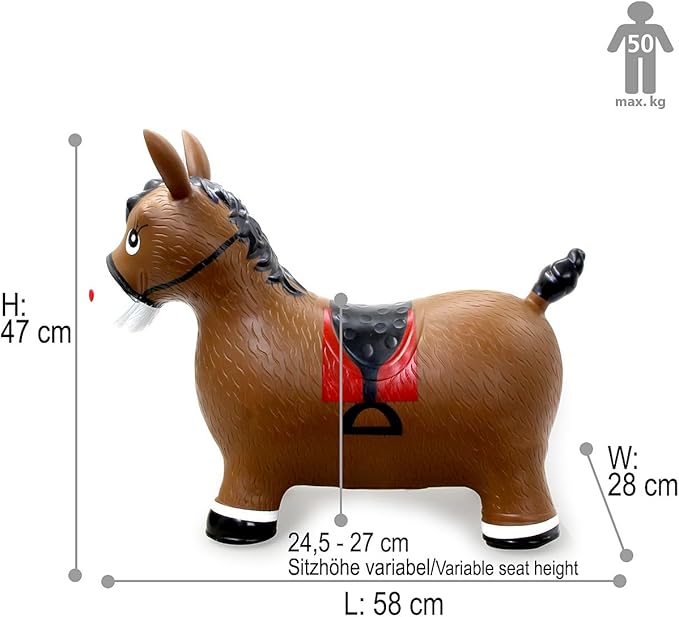 JAMARA 460597 Bouncy Horse with Pump-up to 50 kg, Promotes Balance and Motor Skills, Robust and Durable, Easy to Clean, Brown