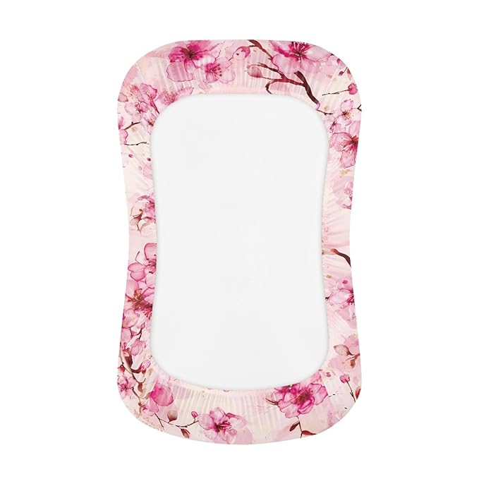 Cherry Blooms Baby Lounger Cover for Girls Pink Newborn Lounger Cover Removable Nest Slipcover Soft Comfortable 31.5'' x 21.3'' Snuggle Me Covers
