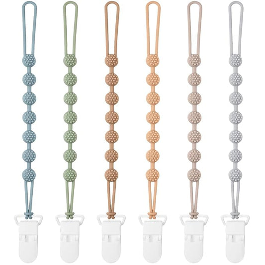 Eascrozn Baby Pacifier Clip, 6 Pack Silicone Pacifier Holder with One Piece Design for Baby Boy and Girl, BPA Free Soft Flexible Paci Binky Clips