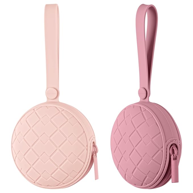2 Pack Silicone Pacifier Holder Case, Baby Pacifier Holder Pouch for Newborn, Boys and Girls, Portable Silicone Pacifier Bags (Pink+Mauve)