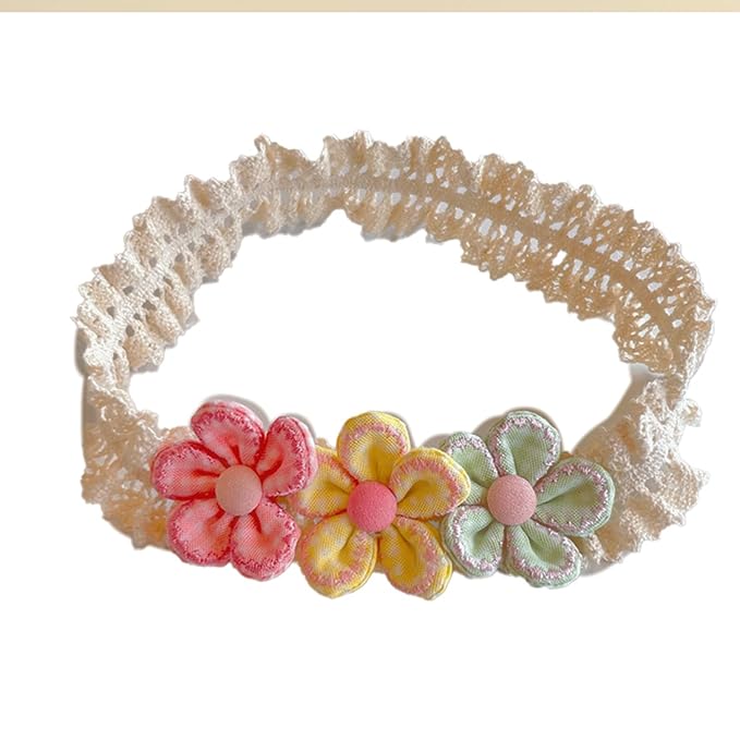 Baby Girls Hairbands Lace Flowers Headband Handmade Soft Stretchy Colorful Flower Hairband Newborn Headbands with Pearls Elastic Hairbands for Infant Head Band (Glossy Pink Bow