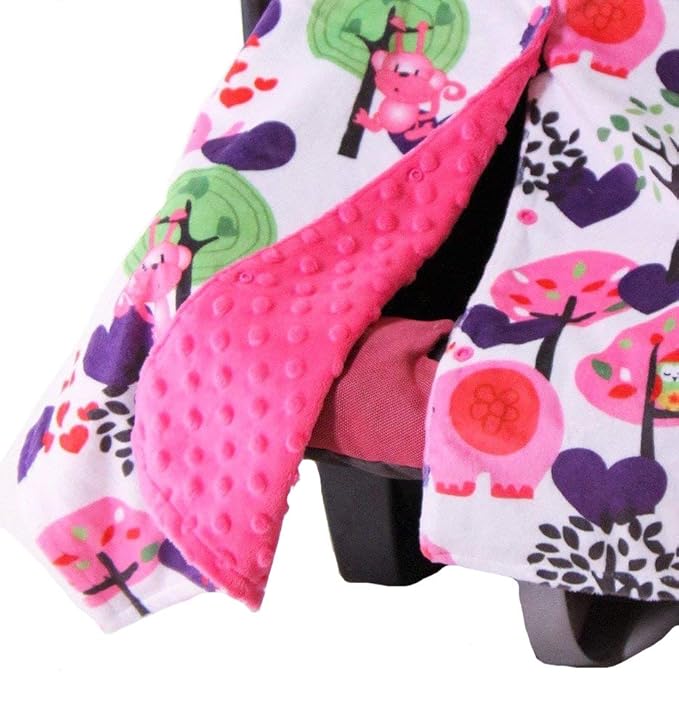 Baby Minky Velboa Carseat Canopy Carrier Cover (Safari/Hot Pink)
