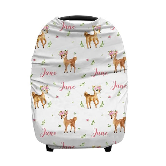 Personalized Little Fawns Baby Car Seat Covers with Name, Custom Multiuse Nursing Breastfeeding Car seat Canopy, Infant Stroller Covers for Newborn Girl Boy, Ultra-Soft Breathable, Nursing Scarf