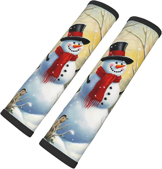 Birds Snowman Winter Seat Belt Cover Fits Cars Trucks SUV Sedans Sweat Absorption Car Seatbelt Strap Cover, Christmas Snowflake Auto Interior Accessories Protector