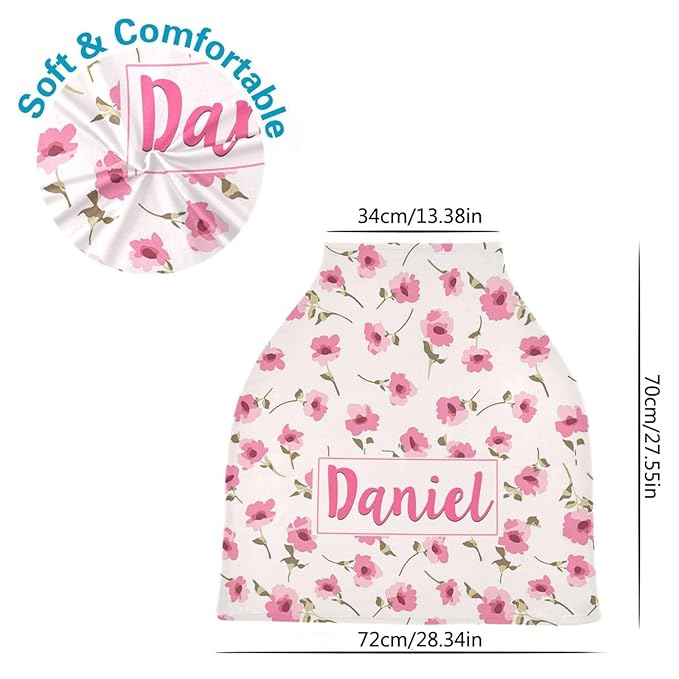 Personalized Baby Car Seat Cover for Babies, Custom Name Baby Car Seats Canopy for Girls, Nursing Breastfeeding Stroller Covers for Infant Newborn, Shower Gift for Baby (Flower Pink)
