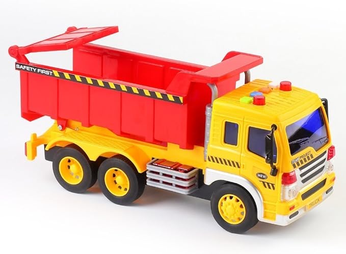 FMT 1:16 Friction Powered Toy Dump Truck With Lights & Sound Push & Go Friction Truck Toy For Boys & Girls