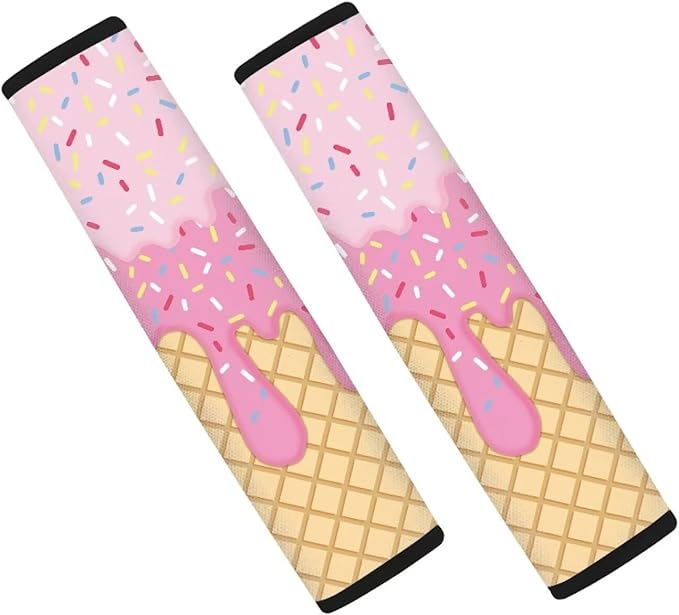 Biyejit Car Seat Belt Covers for Adults Kids, Pink Ice Cream Seatbelt Cushions Pads Cover for Trucks SUV, Car Accessories Decorations 2Pcs