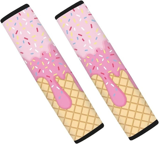 Biyejit Car Seat Belt Covers for Adults Kids, Pink Ice Cream Seatbelt Cushions Pads Cover for Trucks SUV, Car Accessories Decorations 2Pcs