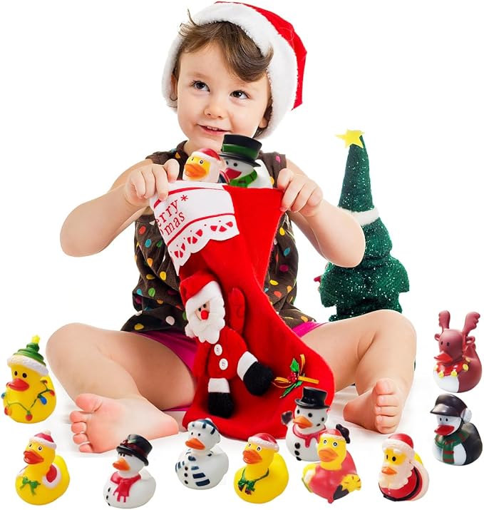 Anditoy 24 Pack Christmas Rubber Ducks Bath Toys for Kids Boys Girls Toddlers Christmas Party Favors Stocking Stuffers Gifts