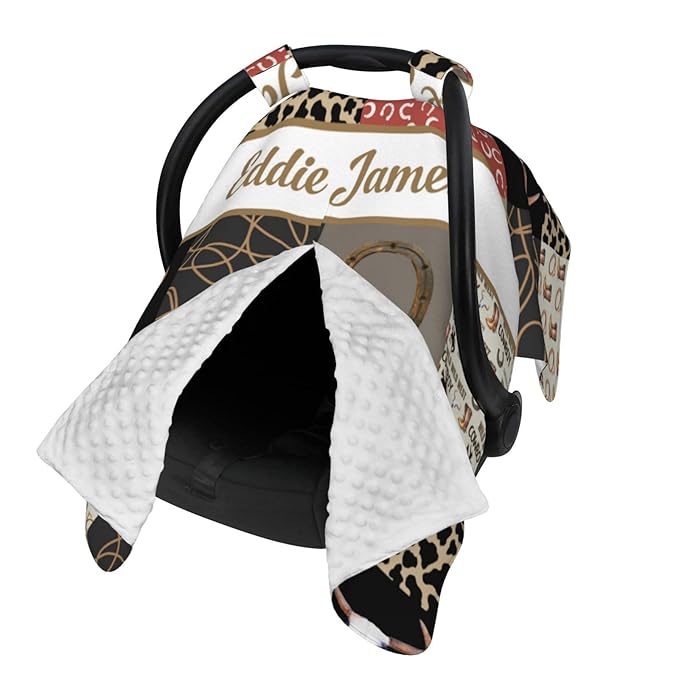 Custom Baby Car Seat Canopy with Name, Personalized Western Cowboy Baby Car Seats Covers for Baby Boy, Opening Minky Nursing Breastfeeding Cover for Infant, Carseat Canopies for Newborn
