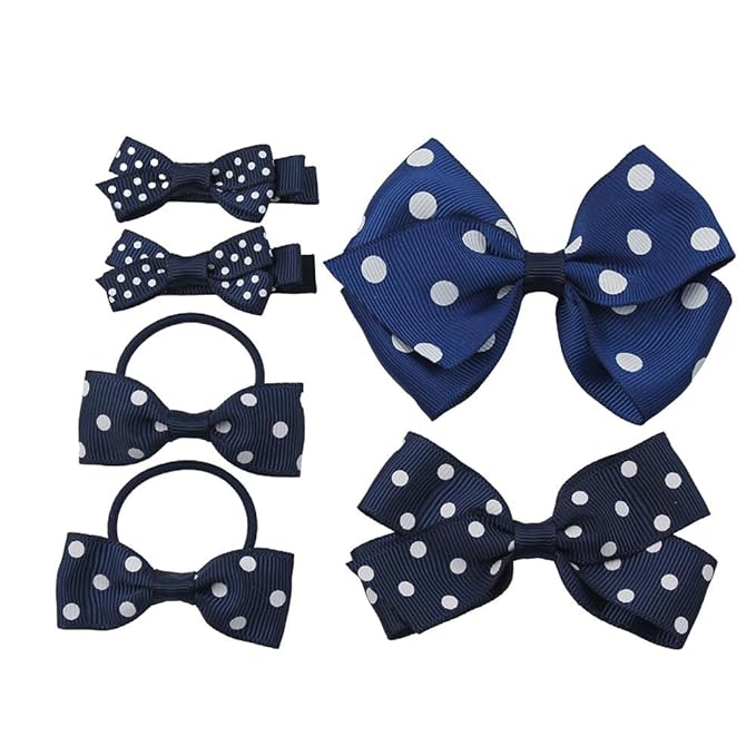 Polka dot Hair Clips Bow Baby Girls Polka dot Barrettes Clips BBG54 (B6-Navy Blue)