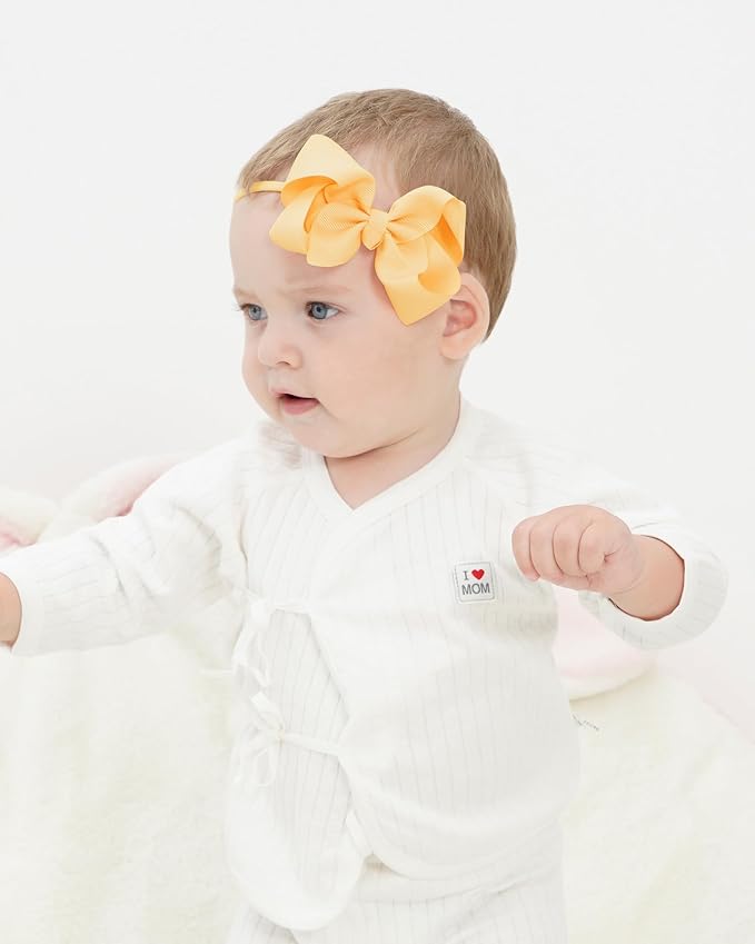 jollybows 40pcs 4inches Baby Girls Grosgrain Ribbon Hair Bows Headbands Nylon Elastic Hair Band Hair Accessories for Infants Newborn