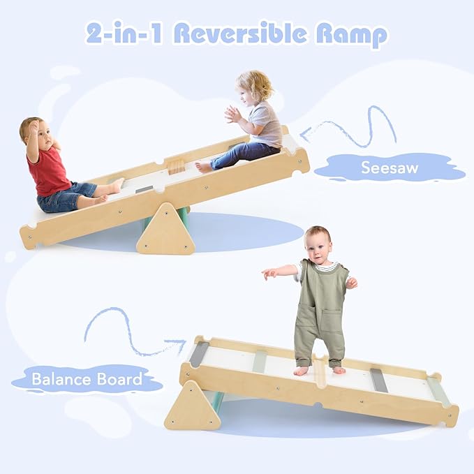Olakids Pikler Triangle Set 7 in 1 Climbing Toys for Toddlers Foldable Baby Wood Montessori Jungle Gym with Angle Adjustable Ladder Seesaw Ramp Indoor Playground (Colorful)