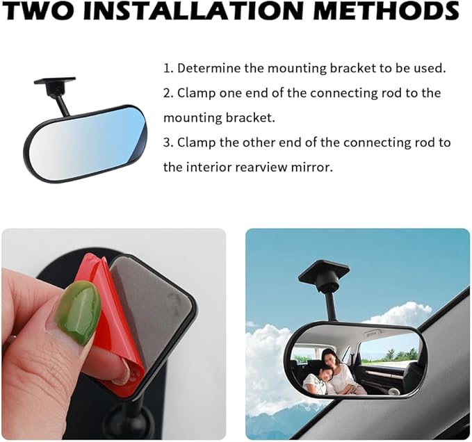 HD Car Mirror for Baby,360° Adjustable Rear View Mirrors Provides a Wide Field of Vision & Observation of the Rear Seat,Stick-on Convex Mirrors Baby Mirror for Car (Paste Style)