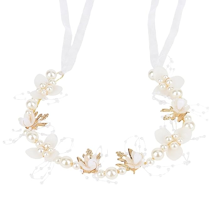 Flower Girl Headpiece Crystal Pearl Hair Accessories Bridal Flower Headband for Wedding, Birthday, Party, and First Communion