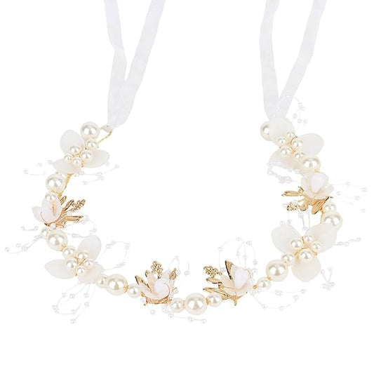 Flower Girl Headpiece Crystal Pearl Hair Accessories Bridal Flower Headband for Wedding, Birthday, Party, and First Communion