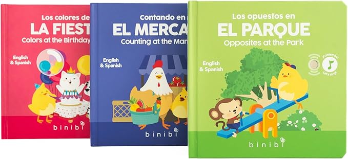 Binibi Bilingual Early Concepts Musical Book Bundle for Babies & Toddlers 1-3 | Spanish Learning for Kids | Bilingual Spanish Baby Books | Bilingual Children's Books | Libros para bebés en español
