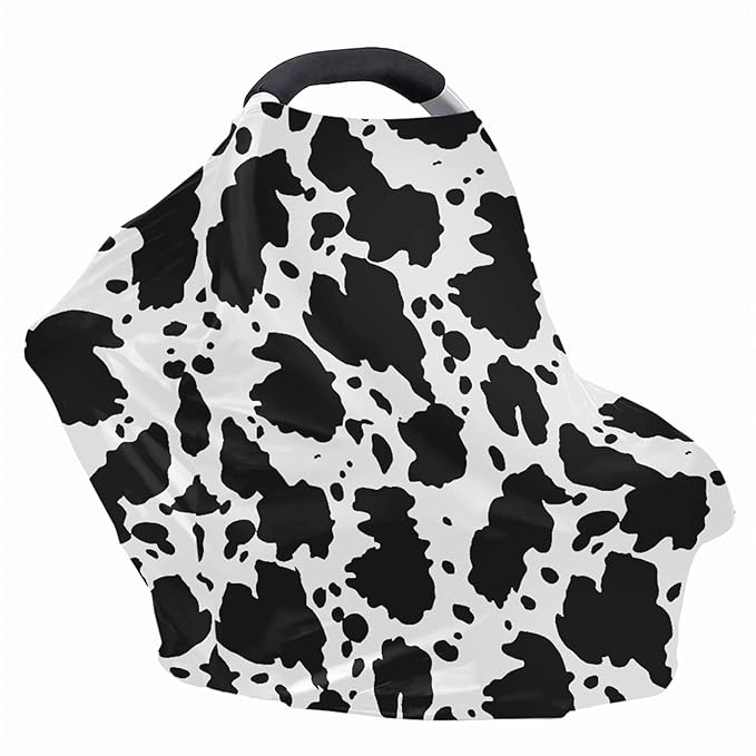 ZFRXIGN Cow Print Car Seat Cover for Baby Girls Boys Carrier Stretchy Carseat Cover Multiuse Nursing Covers Black and White,Shopping Cart/High Chair/Stroller Covers Animal Striped Western