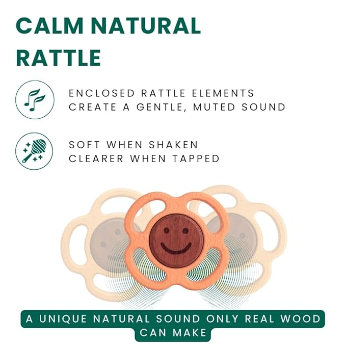 Wooden Baby Rattle & Teething Ring Flower | Natural Montessori Teething Toy Babies 0-3 3-6 6-12 Months | Non-Toxic Organic Hardwood Teether | Safe Sensory Toy Boys Girls | Baby Gift
