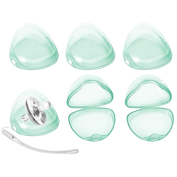 Nisxabebe Pacifier Case,6 Pack BPA Free Pacifiers Holder Case with Lanyard for Diaper Bag,Pacifiers Container Box for Baby Binky Nipple Travel,Essential Pacifier Accessories,Easy to Clean, Green